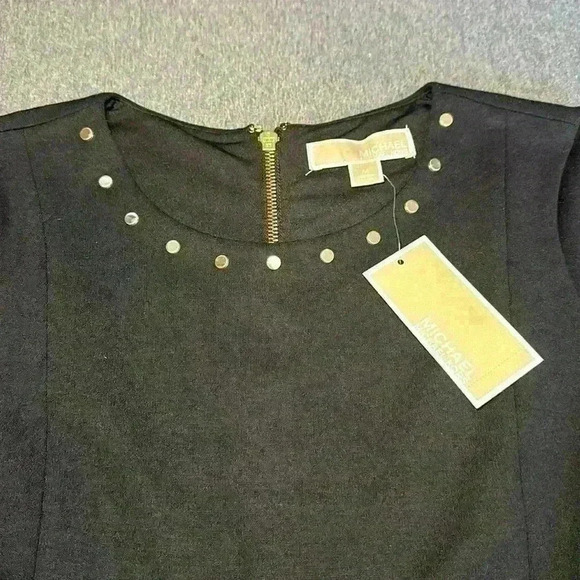 ⭐️Michael Kors NWT Gold Studded Scoop Neck Black Cap Sleeve Dress Size Medium⭐️ - Picture 9 of 11